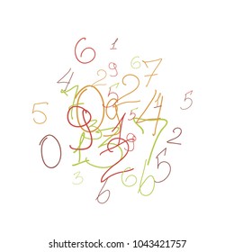 Hand drawn numbers. .  Scribbled handwritten numbers for  card, poster, banner. Vector background with color numbers in primitive style. Simple pattern for your design.