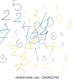 Hand drawn numbers. .  Scribbled handwritten numbers for  card, poster, banner. Vector background with color numbers in primitive style. Simple pattern for your design.