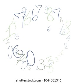 Hand drawn numbers. .  Scribbled handwritten numbers for  card, poster, banner. Vector background with color numbers in primitive style. Simple pattern for your design.