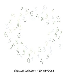 Hand drawn numbers. .  Scribbled handwritten numbers for  card, poster, banner. Vector background with color numbers in primitive style. Simple pattern for your design.