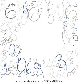 Hand drawn numbers. Scribbled handwritten numbers for  card, poster, banner. Vector background with color numbers in primitive style. Simple pattern for your design.