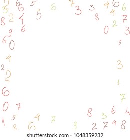 Hand drawn numbers. .  Scribbled handwritten numbers for  card, poster, banner. Vector background with color numbers in primitive style. Simple pattern for your design.