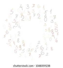 Hand drawn numbers. Scribbled handwritten numbers for  card, poster, banner. Vector background with color numbers in primitive style. Simple pattern for your design.