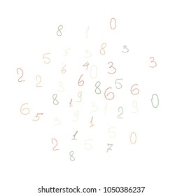 Hand drawn numbers. .  Scribbled handwritten numbers for  card, poster, banner. Vector background with color numbers in primitive style. Simple pattern for your design.