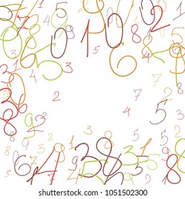 Hand drawn numbers. Scribbled handwritten numbers for  card, poster, banner. Vector background with color numbers in primitive style. Simple pattern for your design.