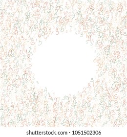 Hand drawn numbers. .  Scribbled handwritten numbers for  card, poster, banner. Vector background with color numbers in primitive style. Simple pattern for your design.