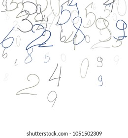 Hand drawn numbers. .  Scribbled handwritten numbers for  card, poster, banner. Vector background with color numbers in primitive style. Simple pattern for your design.