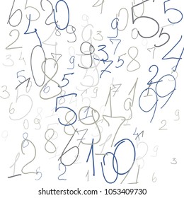 Hand drawn numbers. .  Scribbled handwritten numbers for  card, poster, banner. Vector background with color numbers in primitive style. Simple pattern for your design.