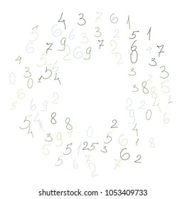 Hand drawn numbers. .  Scribbled handwritten numbers for  card, poster, banner. Vector background with color numbers in primitive style. Simple pattern for your design.