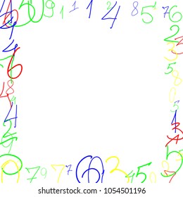 Hand drawn numbers. .  Scribbled handwritten numbers for  card, poster, banner. Vector background with color numbers in primitive style. Simple pattern for your design.