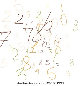 Hand drawn numbers. .  Scribbled handwritten numbers for  card, poster, banner. Vector background with color numbers in primitive style. Simple pattern for your design.