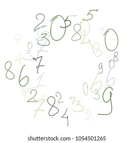 Hand drawn numbers. Scribbled handwritten numbers for  card, poster, banner. Vector background with color numbers in primitive style. Simple pattern for your design.