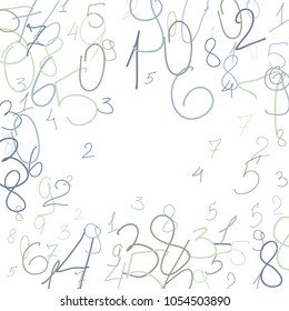 Hand drawn numbers.  Scribbled handwritten numbers for  card, poster, banner. Vector background with color numbers in primitive style. Simple pattern for your design.