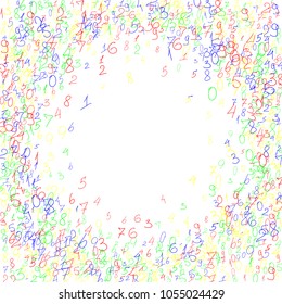 Hand drawn numbers. Scribbled handwritten numbers for  card, poster, banner. Vector background with color numbers in primitive style. Simple pattern for your design.