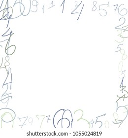 Hand drawn numbers. Scribbled handwritten numbers for  card, poster, banner. Vector background with color numbers in primitive style. Simple pattern for your design.
