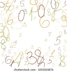 Hand drawn numbers. Scribbled handwritten numbers for  card, poster, banner. Vector background with color numbers in primitive style. Simple pattern for your design.