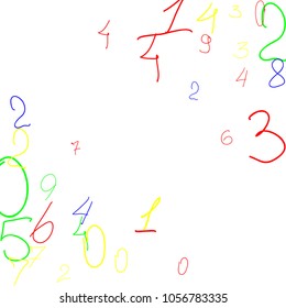 Hand drawn numbers. .  Scribbled handwritten numbers for  card, poster, banner. Vector background with color numbers in primitive style. Simple pattern for your design.