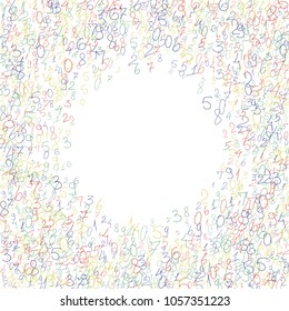 Hand drawn numbers. .  Scribbled handwritten numbers for  card, poster, banner. Vector background with color numbers in primitive style. Simple pattern for your design.