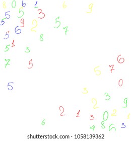 Hand drawn numbers. Scribbled handwritten numbers for  card, poster, banner. Vector background with color numbers in primitive style. Simple pattern for your design.