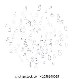 Hand drawn numbers. .  Scribbled handwritten numbers for  card, poster, banner. Vector background with color numbers in primitive style. Simple pattern for your design.