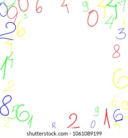 Hand drawn numbers. .  Scribbled handwritten numbers for  card, poster, banner. Vector background with color numbers in primitive style. Simple pattern for your design.