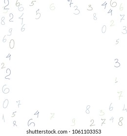 Hand drawn numbers. .  Scribbled handwritten numbers for  card, poster, banner. Vector background with color numbers in primitive style. Simple pattern for your design.