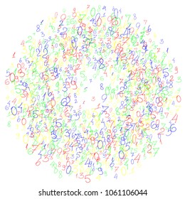 Hand drawn numbers. .  Scribbled handwritten numbers for  card, poster, banner. Vector background with color numbers in primitive style. Simple pattern for your design.