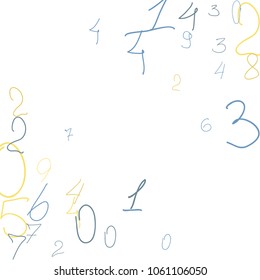 Hand drawn numbers. .  Scribbled handwritten numbers for  card, poster, banner. Vector background with color numbers in primitive style. Simple pattern for your design.