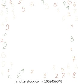 Hand drawn numbers. .  Scribbled handwritten numbers for  card, poster, banner. Vector background with color numbers in primitive style. Simple pattern for your design.