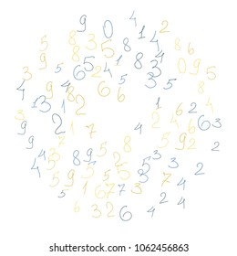 Hand drawn numbers. Scribbled handwritten numbers for  card, poster, banner. Vector background with color numbers in primitive style. Simple pattern for your design.
