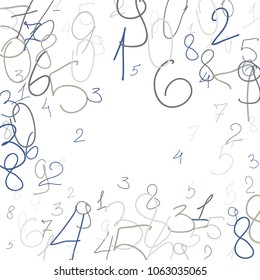 Hand drawn numbers. .  Scribbled handwritten numbers for  card, poster, banner. Vector background with color numbers in primitive style. Simple pattern for your design.