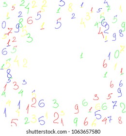 Hand drawn numbers. Scribbled handwritten numbers for  card, poster, banner. Vector background with color numbers in primitive style. Simple pattern for your design.