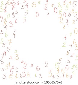 Hand drawn numbers. Scribbled handwritten numbers for  card, poster, banner. Vector background with color numbers in primitive style. Simple pattern for your design.