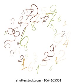 Hand drawn numbers. Scribbled handwritten numbers for  card, poster, banner. Vector background with color numbers in primitive style. Simple pattern for your design.