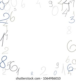 Hand drawn numbers. .  Scribbled handwritten numbers for  card, poster, banner. Vector background with color numbers in primitive style. Simple pattern for your design.
