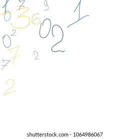 Hand drawn numbers. .  Scribbled handwritten numbers for  card, poster, banner. Vector background with color numbers in primitive style. Simple pattern for your design.