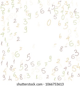 Hand drawn numbers. .  Scribbled handwritten numbers for  card, poster, banner. Vector background with color numbers in primitive style. Simple pattern for your design.