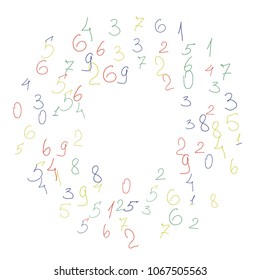 Hand drawn numbers. Scribbled handwritten numbers for  card, poster, banner. Vector background with color numbers in primitive style. Simple pattern for your design.