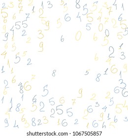 Hand drawn numbers. .  Scribbled handwritten numbers for  card, poster, banner. Vector background with color numbers in primitive style. Simple pattern for your design.