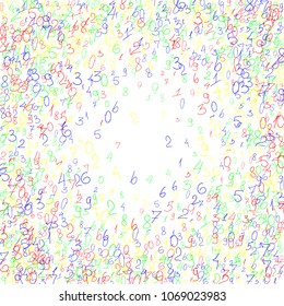 Hand drawn numbers. Scribbled handwritten numbers for  card, poster, banner. Vector background with color numbers in primitive style. Simple pattern for your design.
