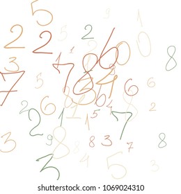 Hand drawn numbers. .  Scribbled handwritten numbers for  card, poster, banner. Vector background with color numbers in primitive style. Simple pattern for your design.