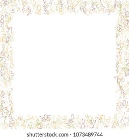Hand drawn numbers. Scribbled handwritten numbers for  card, poster, banner. Vector background with color numbers in primitive style. Simple pattern for your design.