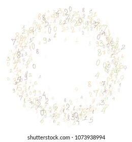 Hand drawn numbers. .  Scribbled handwritten numbers for  card, poster, banner. Vector background with color numbers in primitive style. Simple pattern for your design.