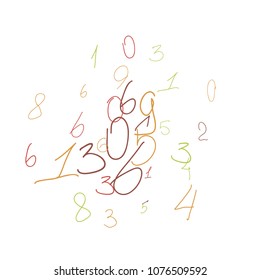 Hand drawn numbers. Scribbled handwritten numbers for  card, poster, banner. Vector background with color numbers in primitive style. Simple pattern for your design.