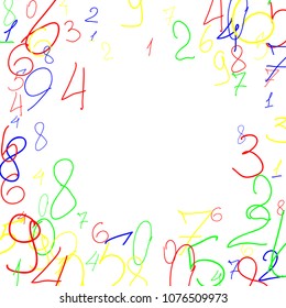 Hand drawn numbers. .  Scribbled handwritten numbers for  card, poster, banner. Vector background with color numbers in primitive style. Simple pattern for your design.