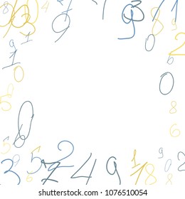 Hand drawn numbers. .  Scribbled handwritten numbers for  card, poster, banner. Vector background with color numbers in primitive style. Simple pattern for your design.