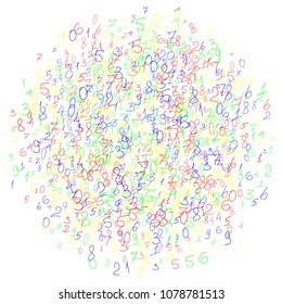 Hand drawn numbers. Scribbled handwritten numbers for  card, poster, banner. Vector background with color numbers in primitive style. Simple pattern for your design.