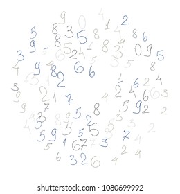Hand drawn numbers. Scribbled handwritten numbers for  card, poster, banner. Vector background with color numbers in primitive style. Simple pattern for your design.