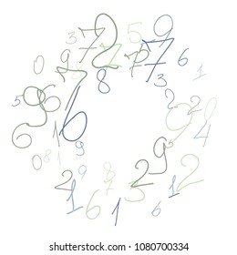 Hand drawn numbers. Scribbled handwritten numbers for  card, poster, banner. Vector background with color numbers in primitive style. Simple pattern for your design.