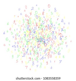 Hand drawn numbers. Scribbled handwritten numbers for  card, poster, banner. Vector background with color numbers in primitive style. Simple pattern for your design.